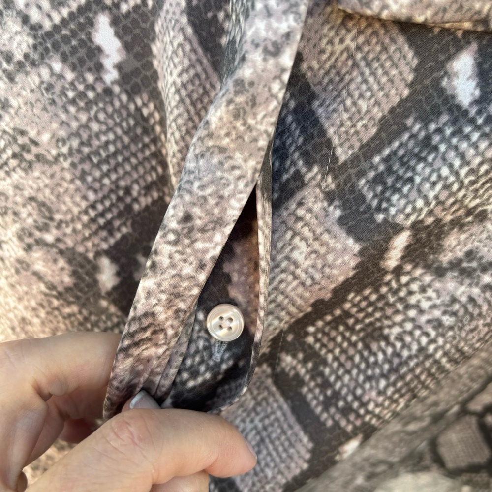 STELLA & DOT Snakeskin Print Neck Tie Long Sleeved Button Down Blouse - Picture 7 of 10